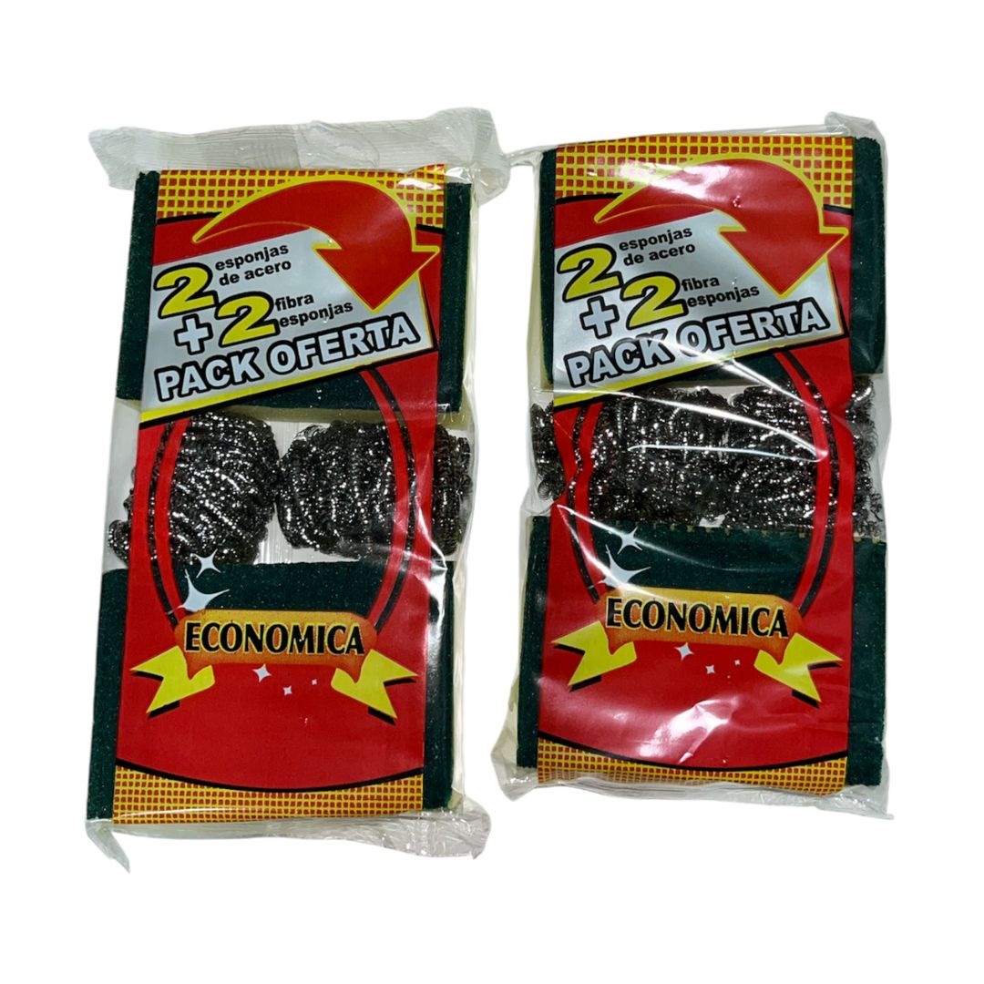 PACK OFERTA 2 ESPONJAS + 2 FIBRA ESPONJA ECONOMICA
